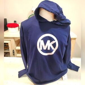 Michael Kors Sz Medium Navy Blue Womens Hoodie Top Shirt White MK logo